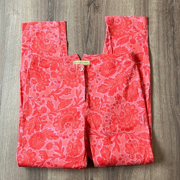 Sigrid Olsen Pants - NWOT Sigrid Olsen “Signature” Pink Red Floral Linen Pants Sz 6